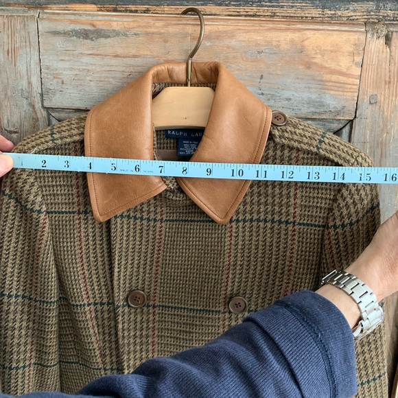 Ralph Lauren Double Breasted fitted and flare Plaid Coat with Leather Trim - Picture 13 of 13